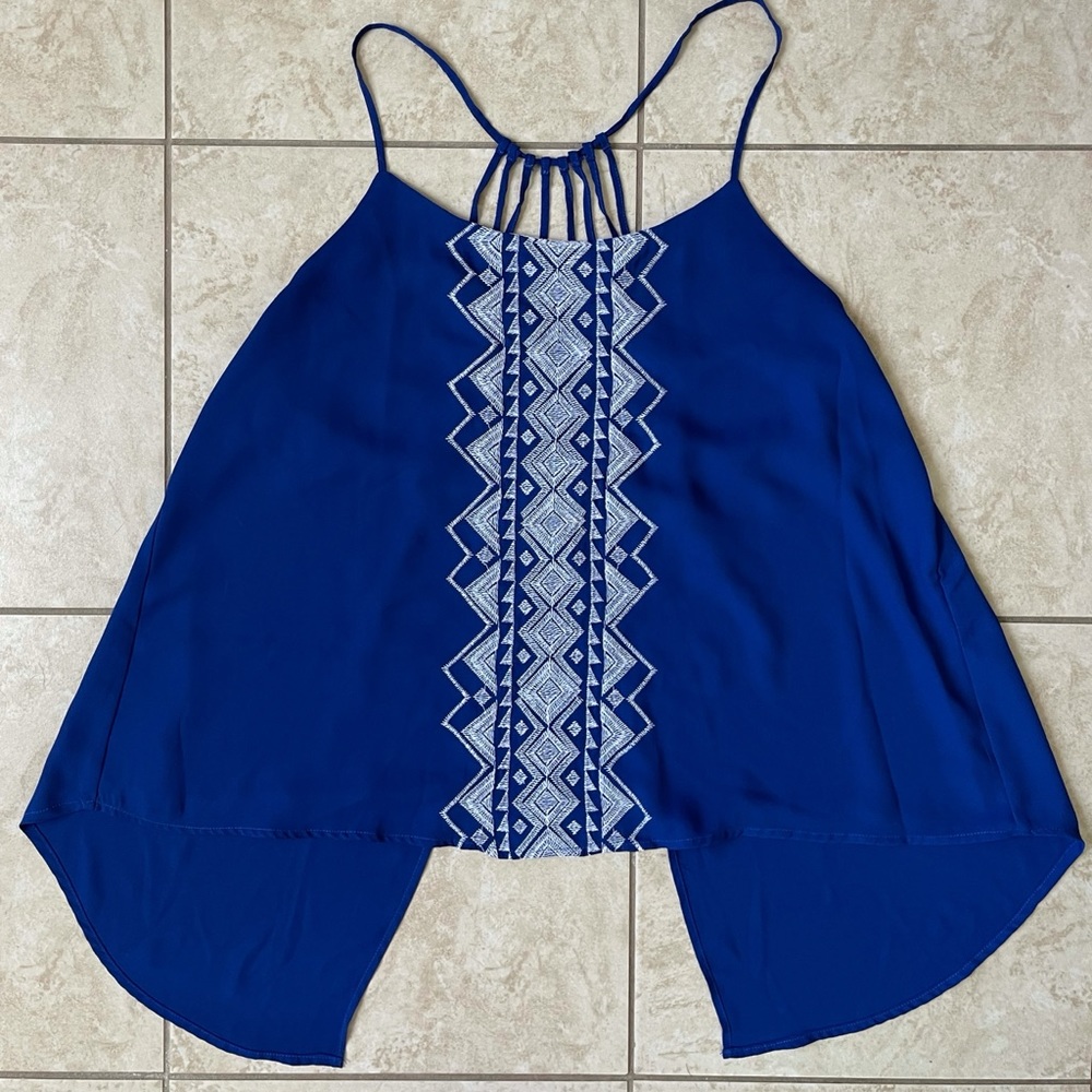 Boho Embroidered Tulip Back Strappy Tank Top